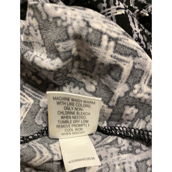 Apt 9 Gray Blk Multicolor Print Stretch Career Faux Wrap Knee MIDI Dress Large - Picture 12 of 14